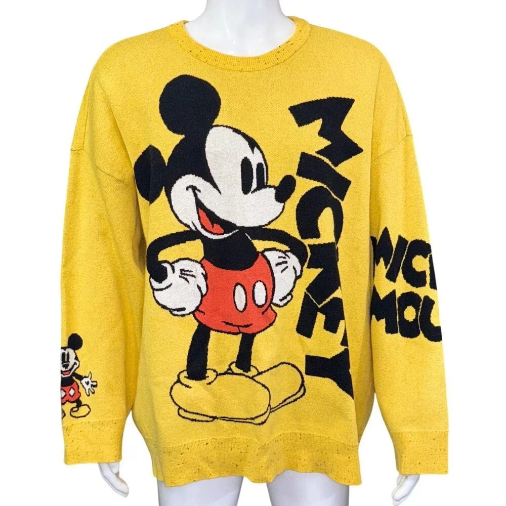 Disney Mickey Mouse Graphic Knit Yellow Pullover Sweater Size 3X Oversized